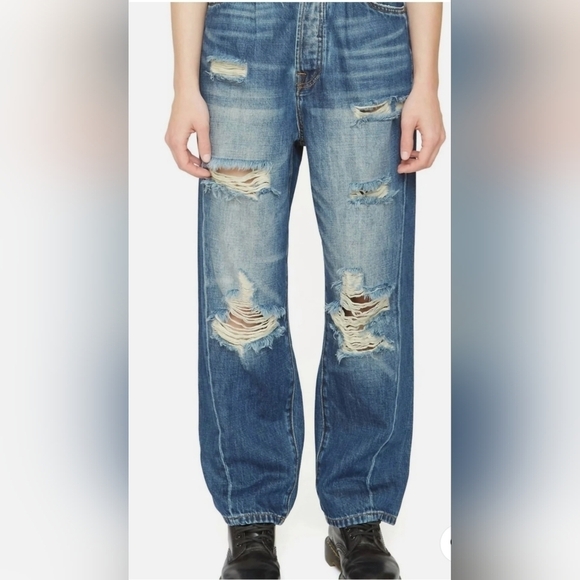 Sandrine Rose X Free People The Fred Destroyed Jean In Faded Blue Size 27 - Picture 4 of 12